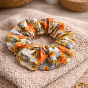 chouchou cheveux fait main motif fleuri coton recyclé Ame et Sens