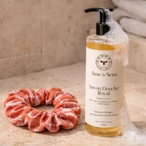 chouchou rose artisanal Bretagne coton recyclé accessoire cheveux