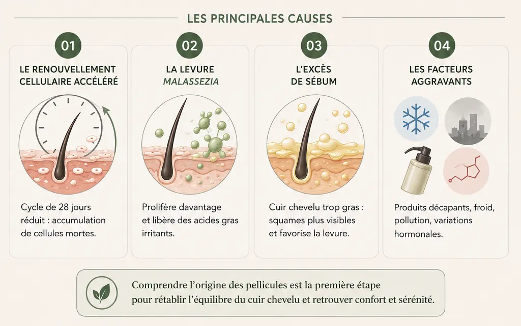 Causes et facteurs aggravants des pellicules du cuir chevelu