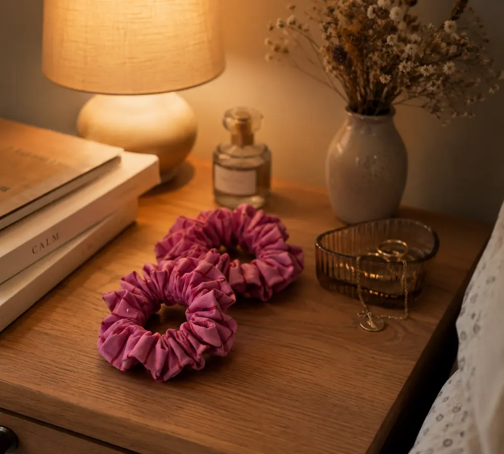 Chouchou en coton upcyclé rose fushia "pyjama Rose" | Ame & Sens – Image 3
